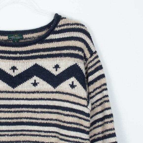 Lauren Ralph Lauren Chevron Striped Wool‎ Blend Sweater Size XL Fair Isle Nordic - Picture 2 of 6